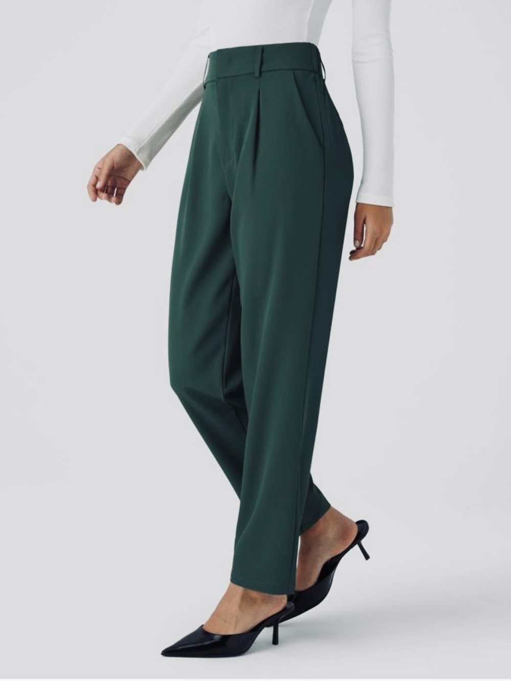 HALARA Flex High Waisted Pocket Solid Work Tapered Pants in Dark Green - Picture 3 of 14